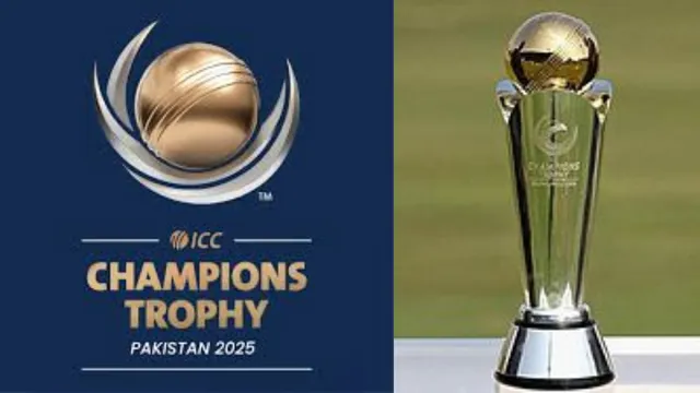 ICC Champions Trophy 2025 की आधिकारिक ट्रॉफी – क्रिकेट की दूसरी सबसे प्रतिष्ठित वनडे प्रतियोगिता। ICC Champions Trophy 2025 की ट्रॉफी, जो विजेता टीम को प्रदान की जाएगी।"