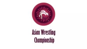 Senior Asian Wrestling Championship का आधिकारिक लोगो। Senior Asian Wrestling Championship का आधिकारिक लोगो जिसमें एक शेर की आकृति दिखाई दे रही है।